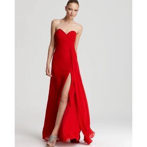 FAVIANA Red Strapless Sweetheart Chiffon Maxi Wedding Prom Gown Dress Size 4